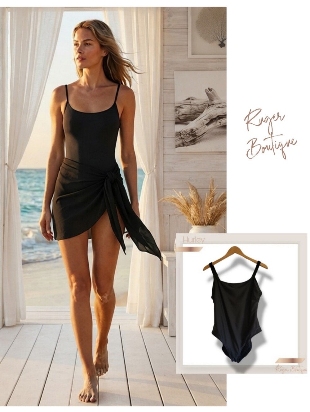 🌿Hurley Women's XL​Color: Solid Black​Brand: Genuine Hurley One-Piece​